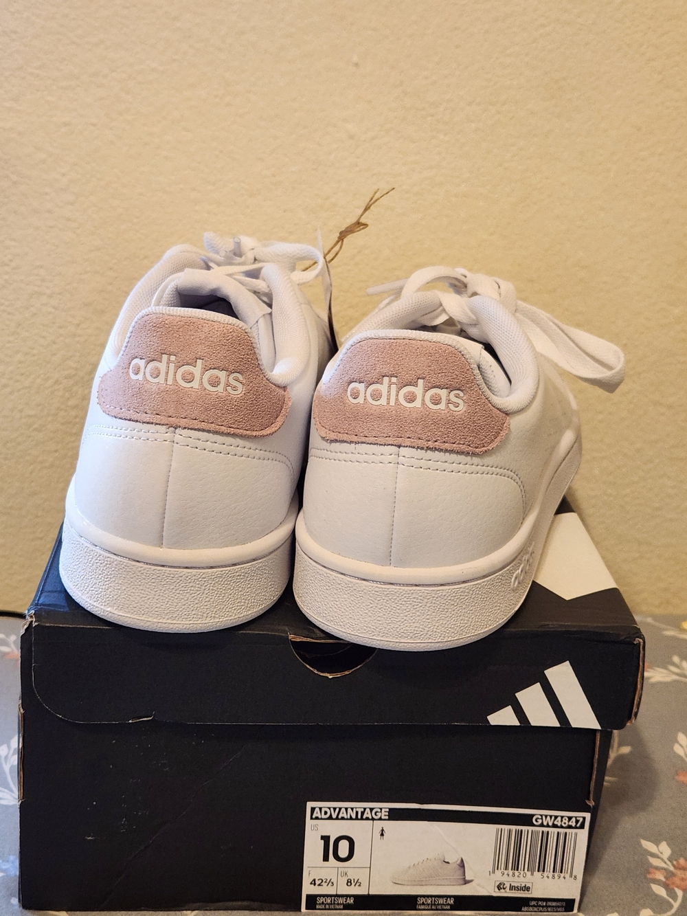 adidas Size 10 White Sneakers with Light Pink Suede Heel